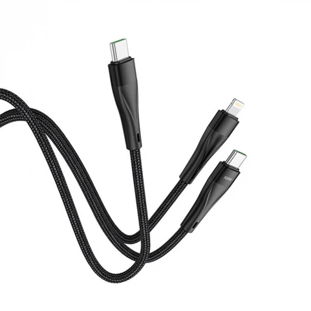 USB кабель HOCO U102 5A 100W 2in1 Type-C to Type-C/Lightning 1.5m, Black - Фото 2 USB кабель HOCO U102 5A 100W 2in1 Type-C to Type-C/Lightning 1.5m, Black - зображення 2