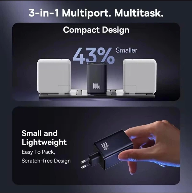 Сетевое зарядное устройство Baseus EnerFill FE11 100W 2x USB-C USB-A - изображение 3