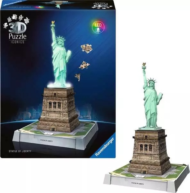 Puzzle 3D Ravensburger Iconics Statua Wolności 108 elementów 12008027 (4005555080275) - obraz 3