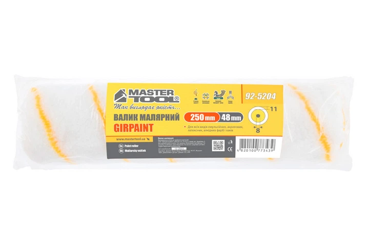 Валик Гірпаінт Mastertool 8 х 48 х 250 мм, поліамідний на тканинній основі, для водорозчинних фарб - изображение 3