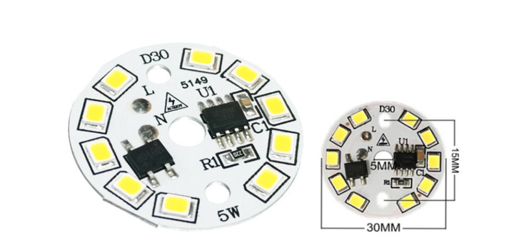 LED-модуль світлодіодний 5Вт, 30мм AC220В плата для ремонту ламп 5Вт, теплий білий - зображення 3