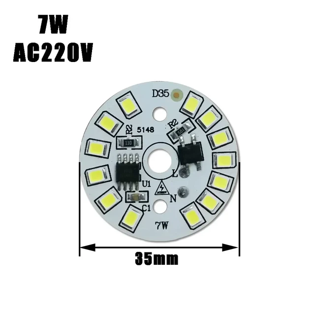 Светодиодный LED-модуль 7Вт, 35мм AC220В плата для ремонта ламп 7Вт, теплый белый - изображение 5
