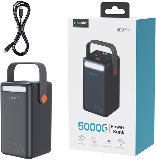 Powerbank CHOETECH B664 50000 mAh USB-C 65W Black (6932112104786) - obraz 3