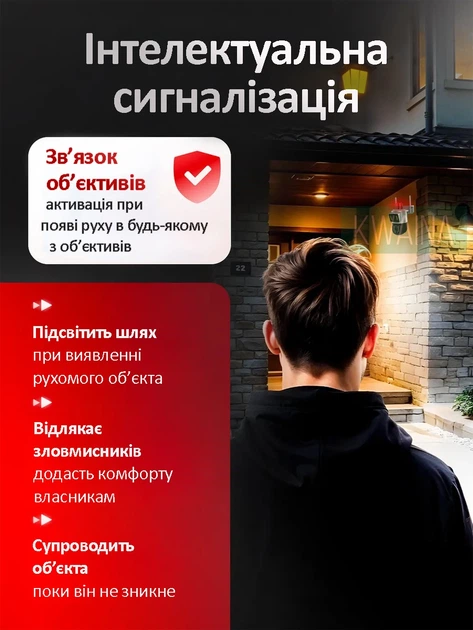 Уличная поворотная WiFi камера с двумя объективами, с датчиком движения, видеонаблюдение 360°, ночная съемка, сигнализация, 4Мп, белая - изображение 4