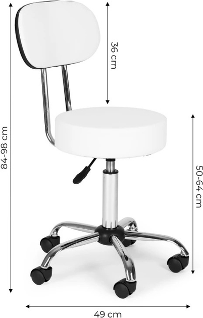 Stołek obrotowy medyczny ModernHome by Multistore BC009-W z oparciem regulowany Biały (5905817007523) - obraz 11