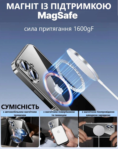 Чохол силіконовий з магнітом протиударний Case with MagSafe для Apple iPhone 16 Full Camera Protective black - изображение 3