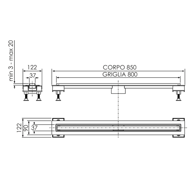 Трап душевой под плитку 800 мм IMPRESE i-FLOW d12880001C - изображение 2