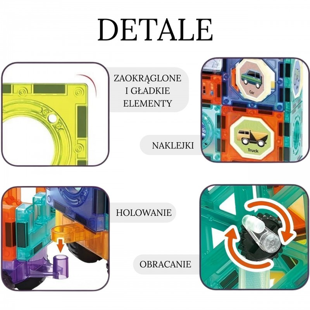 Klocki Magnetyczne Woopie 3D Zestaw, Zamek, Pojazdy, 71 element (5906280654870) - obraz 4