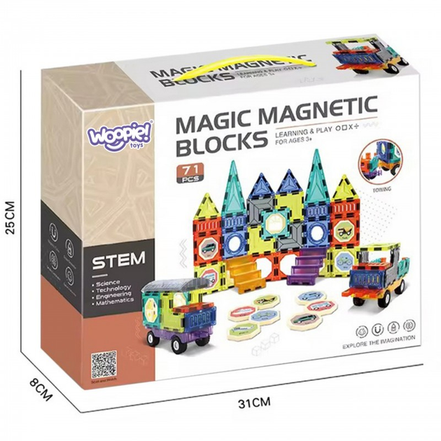 Klocki Magnetyczne Woopie 3D Zestaw, Zamek, Pojazdy, 71 element (5906280654870) - obraz 5