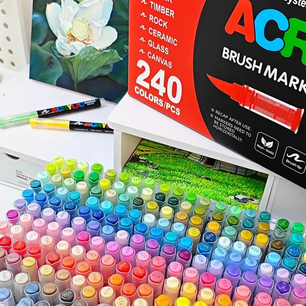 Маркер-кисть GuangNa Acrylic GN.8101 (240 шт) | Акриловые маркеры для рисования, творчества и декора (ab240) - изображение 11
