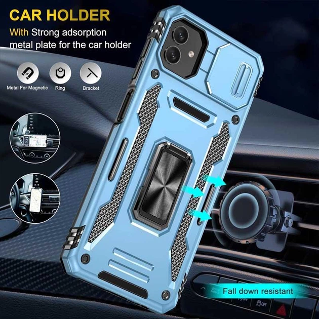Чохол зі шторкою для камери Camshield Army Ring для Samsung Galaxy A07, ударостійкий кейс з кільцем-тримачем та функцією підставки Light Blue - изображение 3