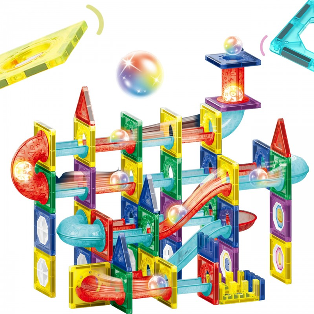 Klocki Magnetyczne Woopie 3D Zestaw Edukacyjny, Tor Kulkowy, LED, 105 elementów (5906280654849) - obraz 2