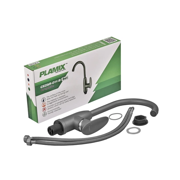Смеситель для кухни Plamix CEZAR-011-B SET Graphite с подводкой (PM0695) - изображение 4