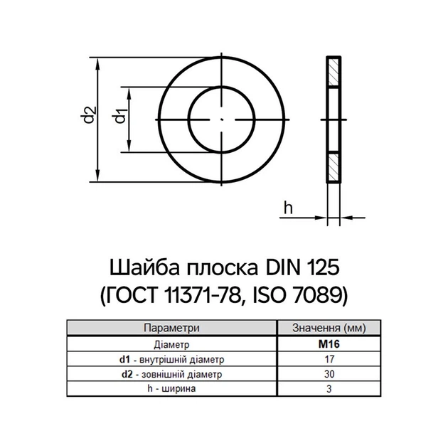 Шайба плоская М16 DIN125-1 внешний ⌀30мм толщина 3мм сталь цинк белый (100шт.) [7O20000007O1620000] Metalvis - изображение 2