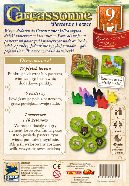 Dodatek do gry planszowej Bard Carcassonne 3 Pasterze i Owce Edycja 9 (edycja polska) (8595558307296) - obraz 2