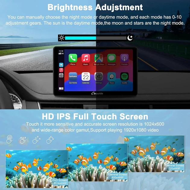 Автомагнитола CARPURIDE C3 / 7" / Сенсорная / Apple CarPlay / Android Auto / Bluetooth / WI-FI / GPS / USB / AUX - изображение 3