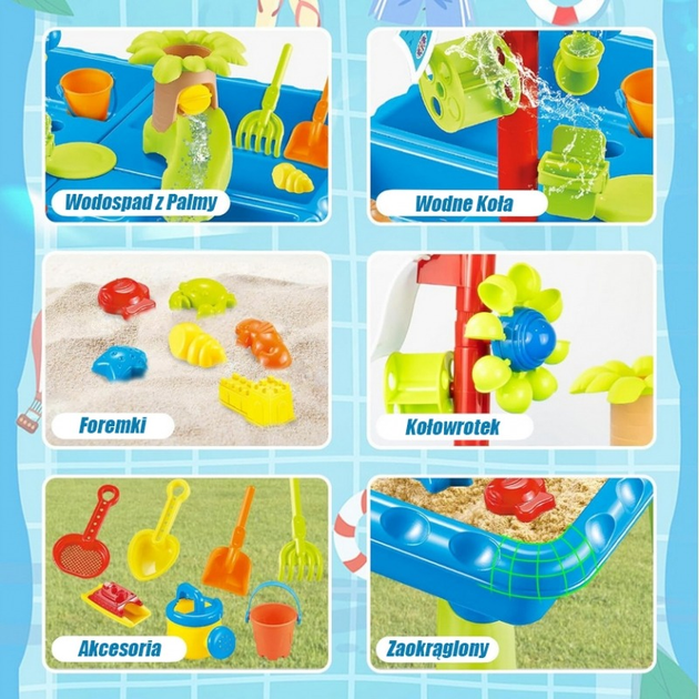 Stolik wodny Woopie 2 w 1 Piaskownica z Krzesełkiem XL Aquapark 4-Baseny 13 elementów 55709 (5906280655709) - obraz 2