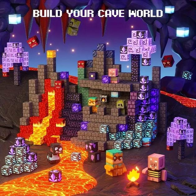 Магнитный конструктор Minecraft 100 шт + ПОДАРОК 3 фигурки по игре Майнкрафт Подземелье и лава Mk001019 - изображение 3