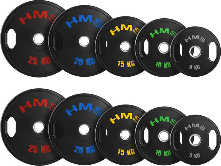 Zestaw talerzy olimpijskich ogumowanych HMS TOG 2 x 5 - 25 kg 10 szt. (5908261683237) - obraz 1