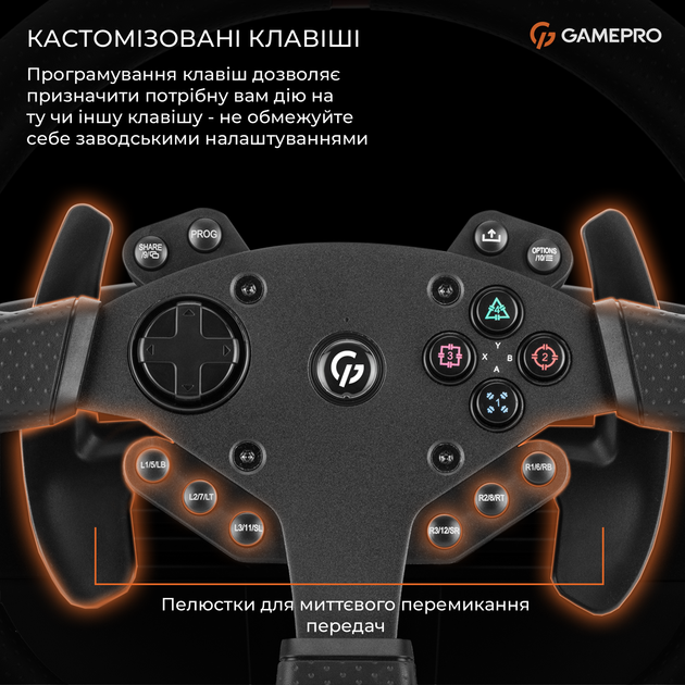 Ігрове кермо з автоматичним поверненням GamePro RW070PM з педалями та коробкою передач XBOXONE/PS4/PC - Фото 15 Ігрове кермо з автоматичним поверненням GamePro RW070PM з педалями та коробкою передач XBOXONE/PS4/PC - зображення 15