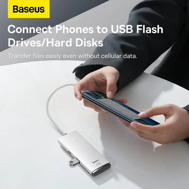 USB-хаб Baseus Lite Series 4-Port USB-A HUB Adapter (USB-A to USB 3.0*4) 25cm White (WKQX030002) - изображение 6