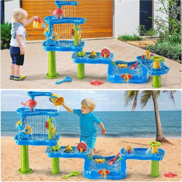 Stolik wodny Woopie 6 w 1 Piaskownica ogromny aquapark wodospad tor wodny 6-poziomowy modułowy 55716 (5906280655716) - obraz 9
