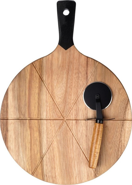 Deska do krojenia Excellent Houseware drewniana 30 cm + nóż do pizzy (8720573602815) - obraz 3