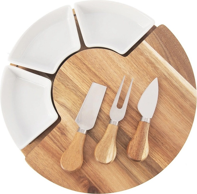 Deska do serów Orion drewniana rozkładana z miseczkami i 3 noże 28 x 4 cm (8592381194727) - obraz 1