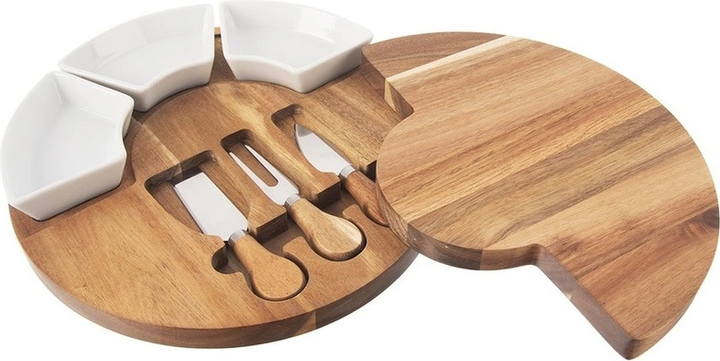 Deska do serów Orion drewniana rozkładana z miseczkami i 3 noże 28 x 4 cm (8592381194727) - obraz 3