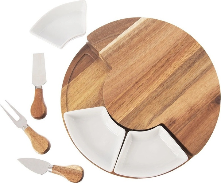 Deska do serów Orion drewniana rozkładana z miseczkami i 3 noże 28 x 4 cm (8592381194727) - obraz 4