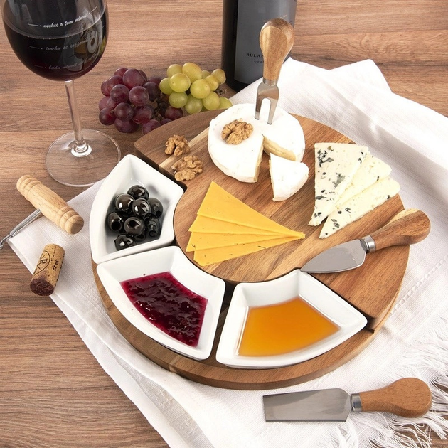 Deska do serów Orion drewniana rozkładana z miseczkami i 3 noże 28 x 4 cm (8592381194727) - obraz 5