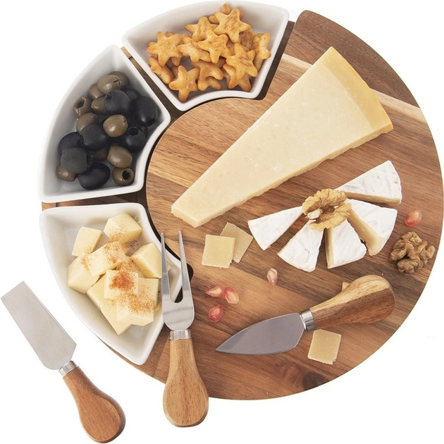 Deska do serów Orion drewniana rozkładana z miseczkami i 3 noże 28 x 4 cm (8592381194727) - obraz 7