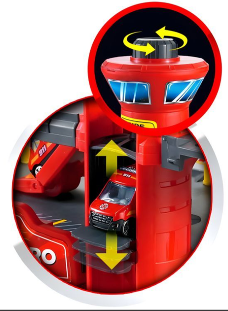 Duży garaż samochodowy Multistore 660-A1 EcoToys straż pożarna 3 poziomowy z windą autka i helikopter 74 elementy (5905817004096) - obraz 3