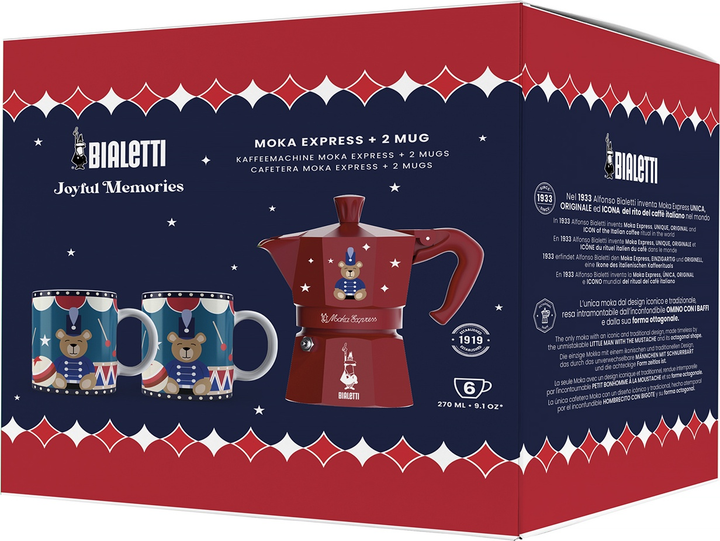 Zestaw Bialetti Joyful Christmas Moka Express Kawiarka na 6 filiżanek 270 ml Czerwona + 2 kubki 300 ml (8006363094887) - obraz 2