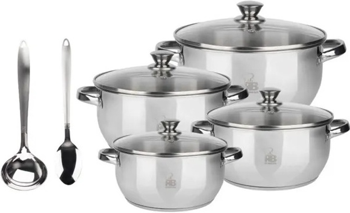 Набір кухонного посуду RENBERG Silver 4 каструлі з кришкою + 2 аксесуари 10 елементів (6941349592648) - зображення 1