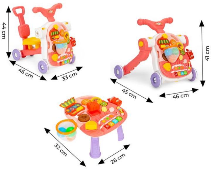 Ходунки Huanger HE0817 by Multistore EcoToys 4 в 1 Товкач Навчальний столик Самокат Толокар (5905817000074) - зображення 10