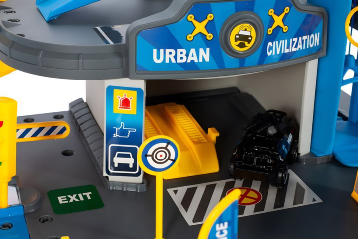Duży garaż samochodowy Multistore 660-A2 EcoToys komenda policji 3 poziomowy z windą autkami i helikopterem 74 elementy (5905817004089) - obraz 2