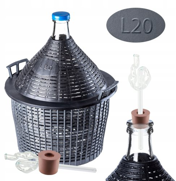Zestaw winiarski Kadax Balon 20 l + Korek nr. 3 + Szklana rurka (5903699487136) - obraz 2