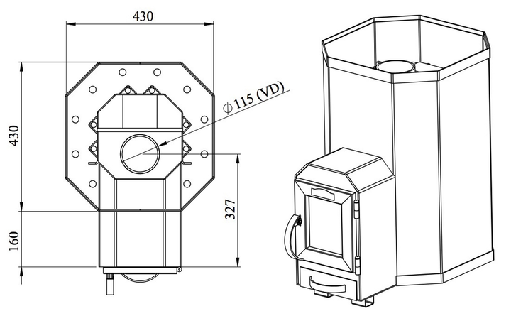 Piec do sauny Stoveman opalany drewnem 15.4 kW Czarna 13-LS (13110032) - obraz 4