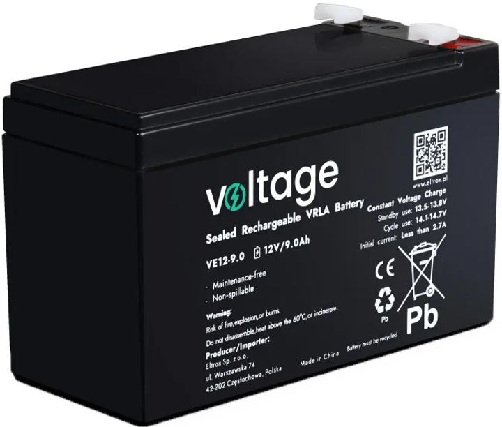 Акумуляторна батарея Voltage 12V 9Ah (VE12-9.0) - зображення 1