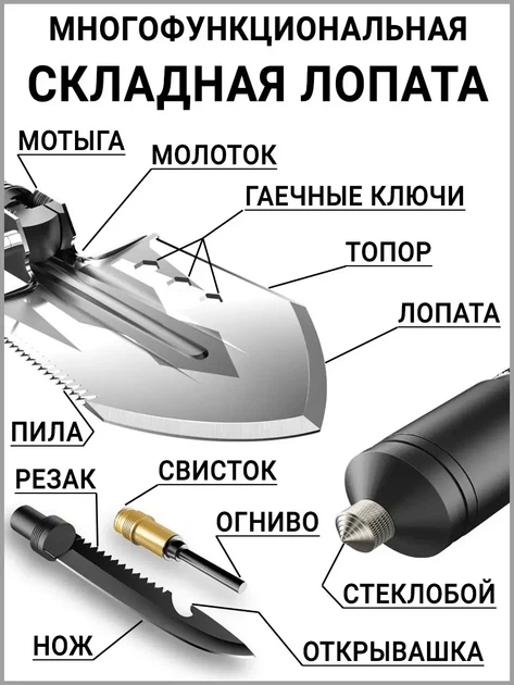 Багатофункціональна туристична складна лопата-мультитул з чохлом похідна для кемпінгу 16 в 1 - Фото 9 Багатофункціональна туристична складна лопата-мультитул з чохлом похідна для кемпінгу 16 в 1 - зображення 9