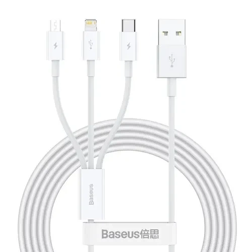 USB кабель Baseus Superior Series Fast Charging Data Cable USB to M+L+C 3.5A 1.5m White CAMLTYS-02 - Фото 1 USB кабель Baseus Superior Series Fast Charging Data Cable USB to M+L+C 3.5A 1.5m White CAMLTYS-02 - зображення 1