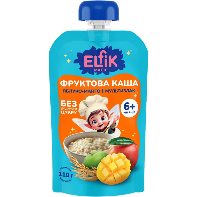 Фруктова каша Elfik Magic з яблук, мультизлакової каші та манго 110 г - зображення 2