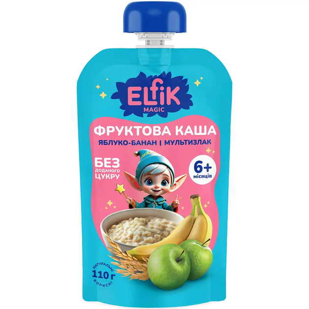 Фруктовая каша Elfik Magic из яблок, мультизлаковой каши и бананов 110 г - изображение 2