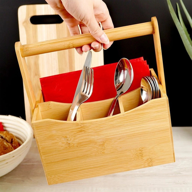 Stojak na sztućce Vilde drewniany 22 x 14 x 23.5 cm (5904316448400) - obraz 6