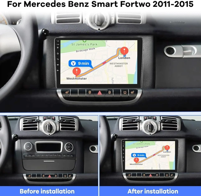 Штатная автомагнитола EKAT для Mercedes Benz Smart Fortwo 2011-2015 / 9" / Сенсорная / 2/32Гб / Android 11 / Apple CarPlay / Android Auto / Bluetooth / WI-FI / GPS / USB Б/В b1 - Фото 2 Штатная автомагнитола EKAT для Mercedes Benz Smart Fortwo 2011-2015 / 9" / Сенсорная / 2/32Гб / Android 11 / Apple CarPlay / Android Auto / Bluetooth / WI-FI / GPS / USB Б/В b1 - изображение 2