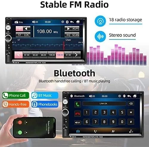 Автомагнитола Podofo / 7" / Сенсорная / Bluetooth / USB / AUX / FM / TF slot / 2DIN 100618897 b4 - изображение 3