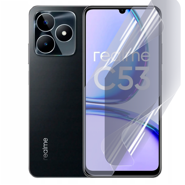 Плёнка гидрогелевая матовая для Realme C53 протиударная прозрачная - Фото 1 Плёнка гидрогелевая матовая для Realme C53 протиударная прозрачная - изображение 1