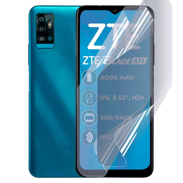 Плёнка гидрогелевая для ZTE Blade A71 глянцевая противоударная прозрачная - Фото 1 Плёнка гидрогелевая для ZTE Blade A71 глянцевая противоударная прозрачная - изображение 1
