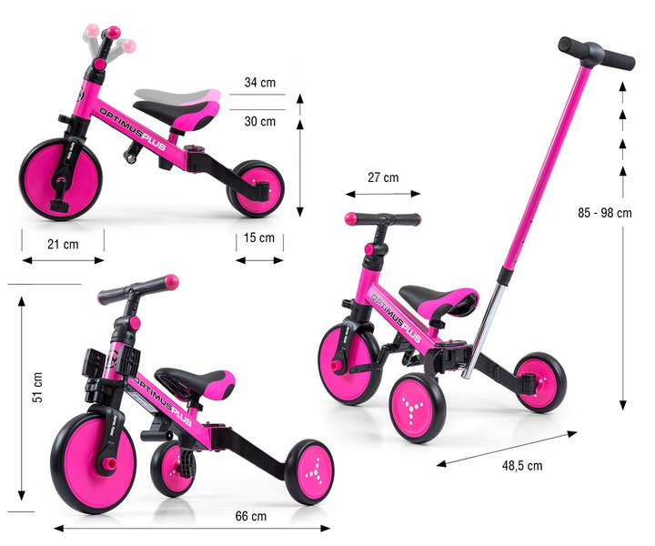 Rowerek trójkołowy Milly Mally Optimus Plus 4w1 różowy 5304 (5901761128512) - obraz 12